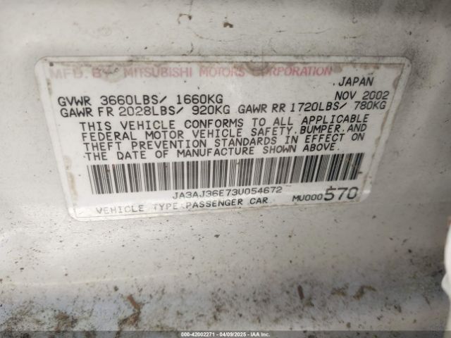 2003 MITSUBISHI LANCER JA3AJ36E73U054672 Photo 8