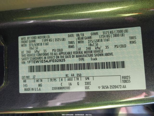 1FTEW1E54JFE02925 Ford F-150 Xlt