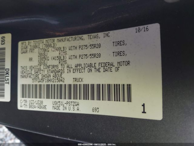 5TFGW5F18HX215042 Toyota Tundra Platinum 5.7l V8