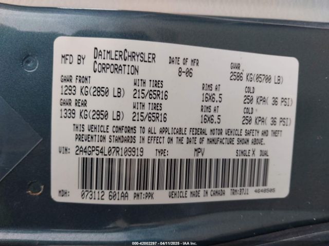 2007 CHRYSLER TOWN & COUNTRY 2A4GP54L07R109919 Photo 8
