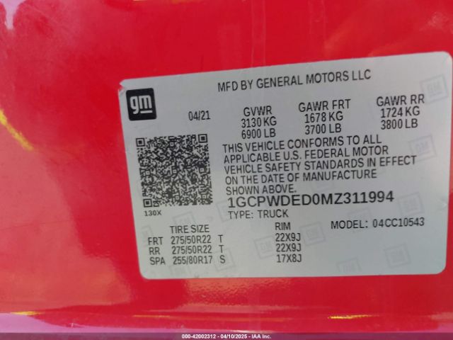 1GCPWDED0MZ311994 Chevrolet Silverado 1500 2wd  Short Bed Rst