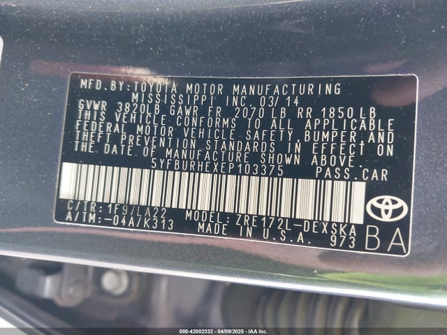 Toyota Corolla S Premium 2014 5YFBURHEXEP103375 Image 9