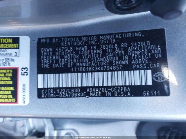 4T1B61HK3KU794857 Toyota CAMRY XSE