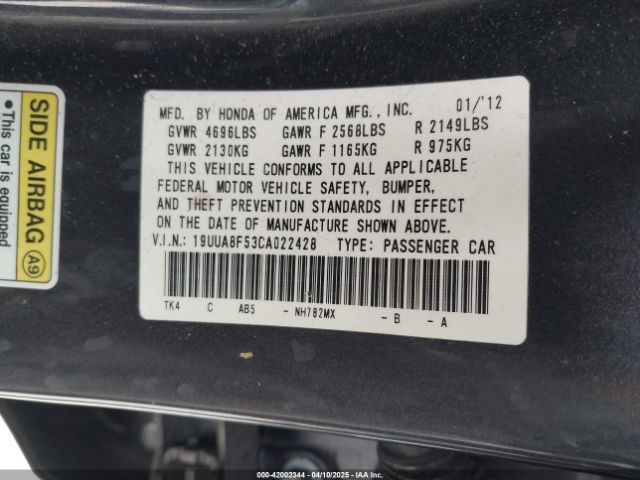 2012 ACURA TL 19UUA8F53CA022428 Photo 8