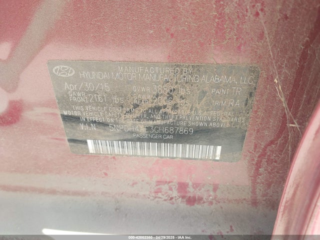 5NPDH4AE3GH687869 Hyundai dohc mpi nu