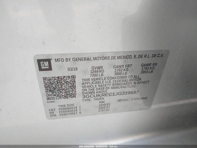 3GCUKREC1JG339687 Chevrolet Silverado 1500 1lt