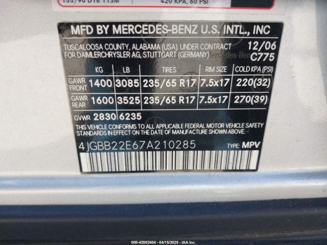 2007 MERCEDES-BENZ ML 320 CDI 4JGBB22E67A210285 Photo 8