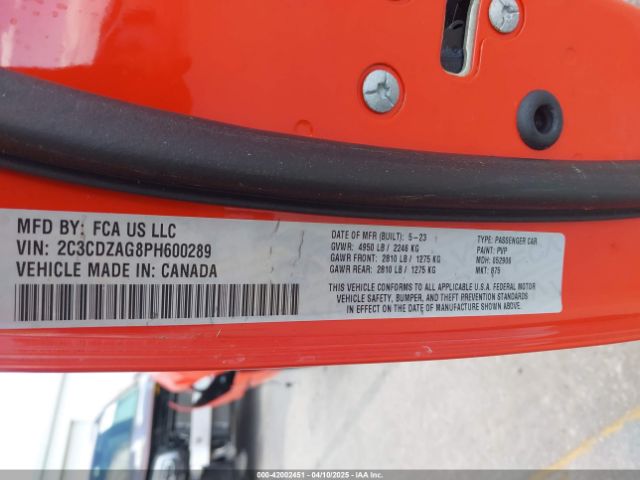 2C3CDZAG8PH600289 Dodge Challenger Sxt