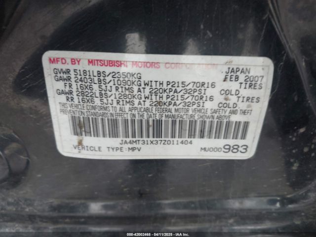 2007 MITSUBISHI OUTLANDER JA4MT31X37Z011404 Photo 8