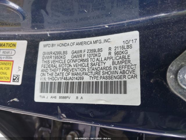 1HGCV1F48JA014269 Honda ACCORD EX