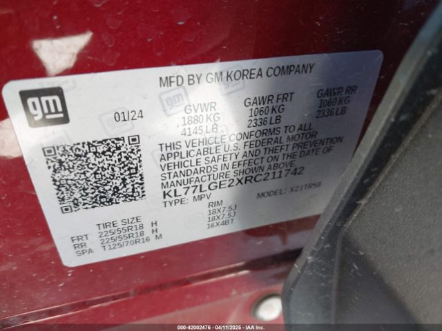 KL77LGE2XRC211742 Chevrolet Trax Fwd 1rs