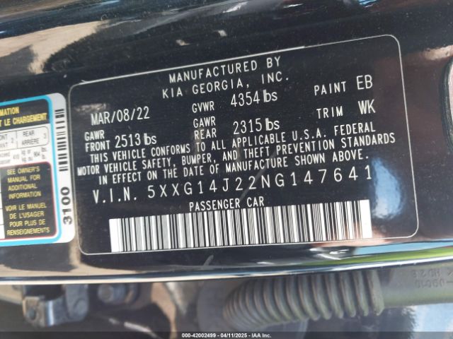 2022 KIA K5 5XXG14J22NG147641 Photo 8