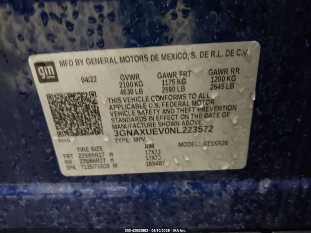3GNAXUEV0NL223572 Chevrolet Equinox Awd Lt