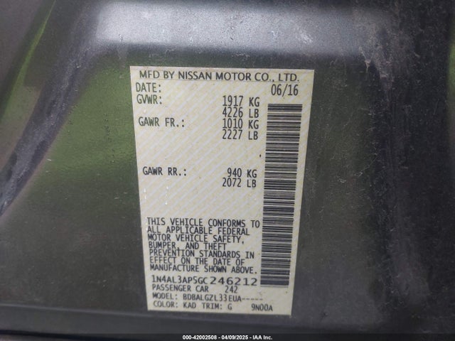 1N4AL3AP5GC246212 Nissan Altima 2.5/2.5 S/2.5 Sl/2.5 Sr/2.5 Sv