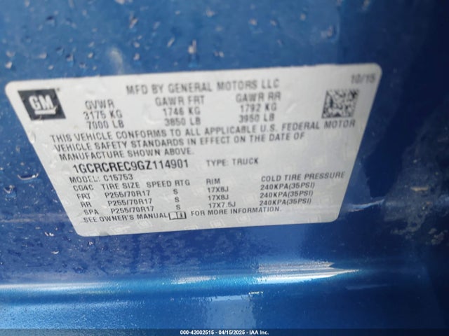 1GCRCREC9GZ114901 Chevrolet Silverado 1500 1lt