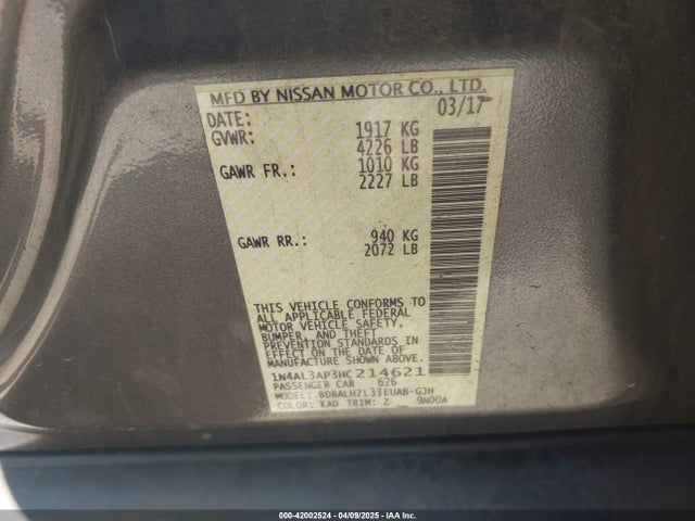 1N4AL3AP3HC214621 Nissan Altima 2.5 Sr