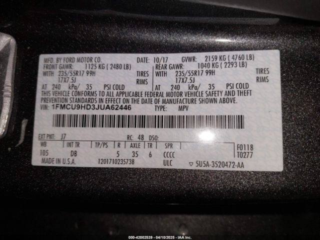 2018 FORD ESCAPE 1FMCU9HD3JUA62446 Photo 8