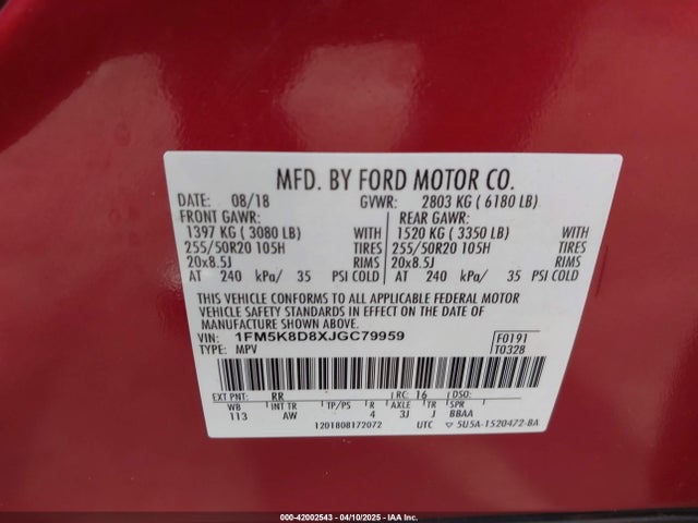 1FM5K8D8XJGC79959 Ford EXPLORER XLT
