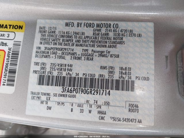 3FA6P0T90GR291714 Ford FUSION SE