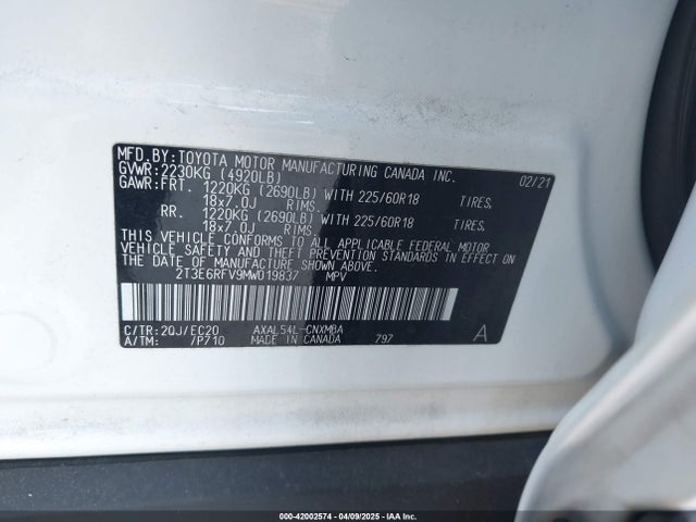 2T3E6RFV9MW019837 Toyota Rav4 Hybrid Xse