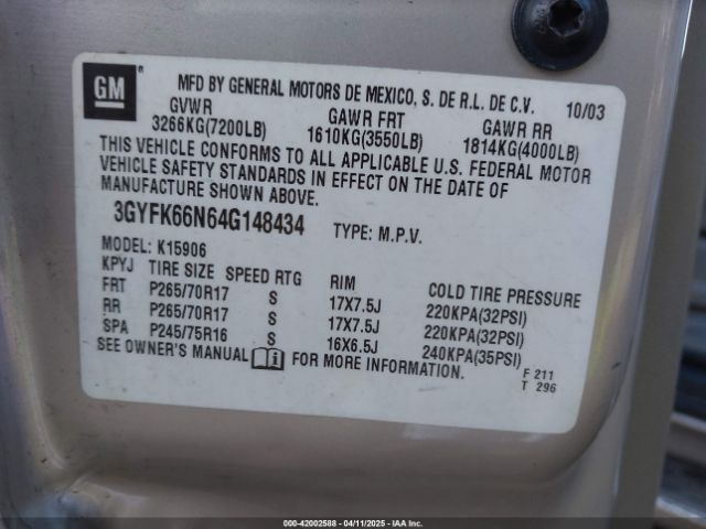 2004 CADILLAC ESCALADE ESV 3GYFK66N64G148434 Photo 8
