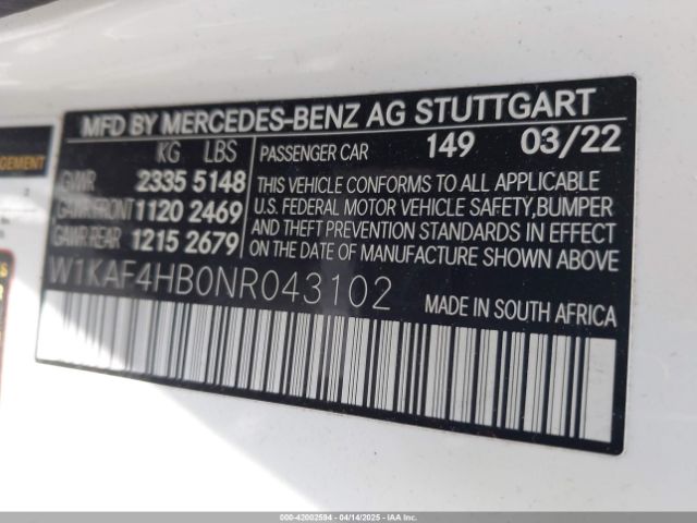 W1KAF4HB0NR043102 Mercedes-Benz C 300 4matic