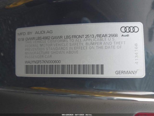 2019 AUDI A5 WAUYNGF57KN000600 Photo 8