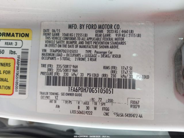 1FA6P0H70G5105051 Ford FUSION SE