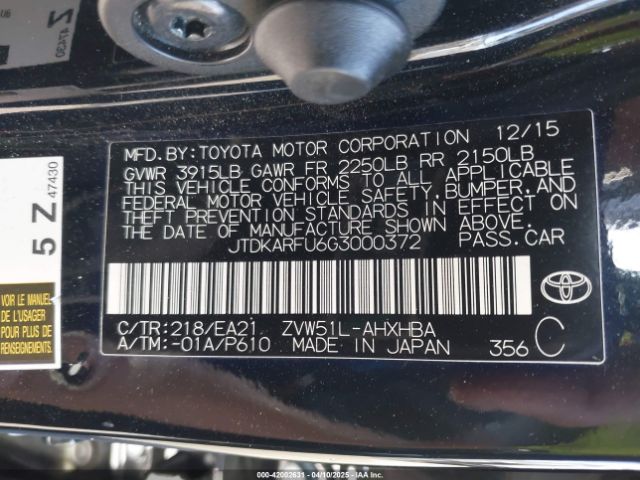 JTDKARFU6G3000372 Toyota Prius Three Touring