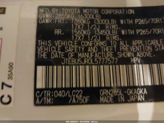 JTEBU5JR0L5777577 Toyota 4runner Trd Off Road Premium