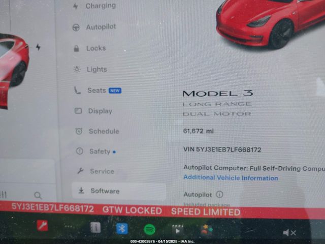 5YJ3E1EB7LF668172 Tesla Model 3 Long Range Dual Motor All-wheel Drive