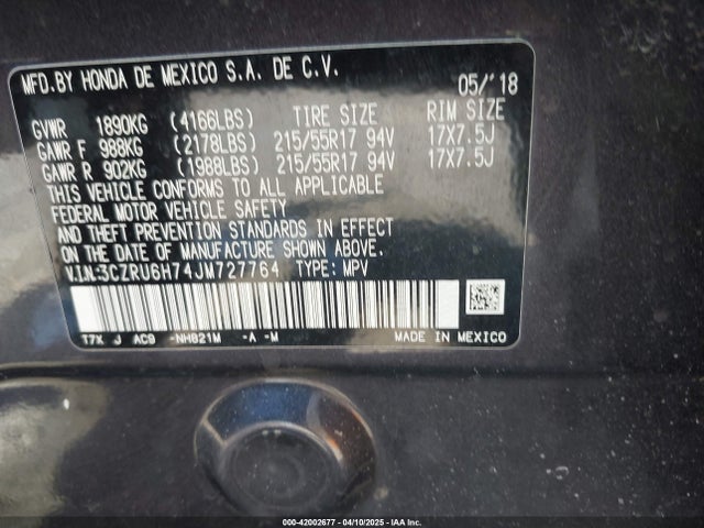 3CZRU6H74JM727764 Honda Hr-v Ex-l