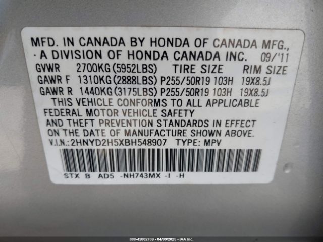 2011 ACURA MDX 2HNYD2H5XBH548907 Photo 8