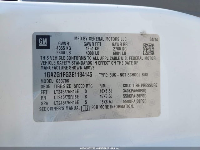 1GAZG1FG3E1184146 Chevrolet Express 3500 Lt