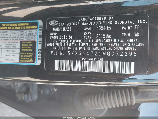 5XXG14J21MG072395 KIA K5 LXS