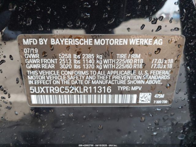 5UXTR9C52KLR11316 BMW X3 Xdrive30i