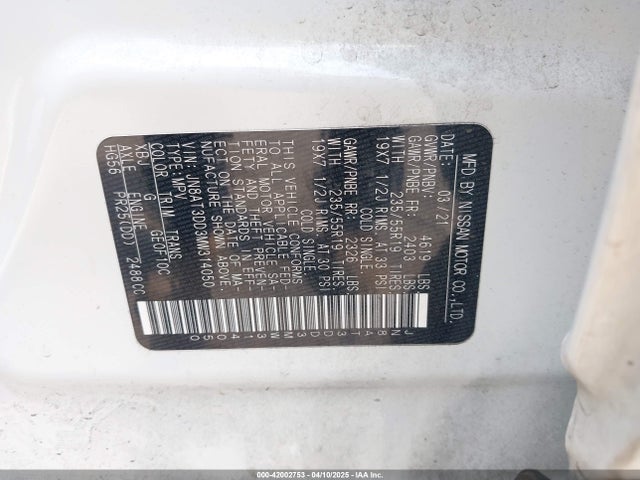 JN8AT3DD3MW314050 Nissan Rogue Platinum