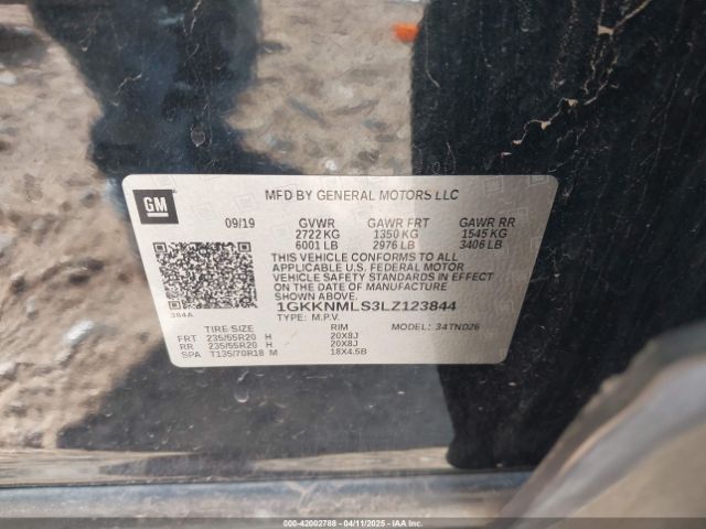 1GKKNMLS3LZ123844 GMC Acadia Fwd Slt