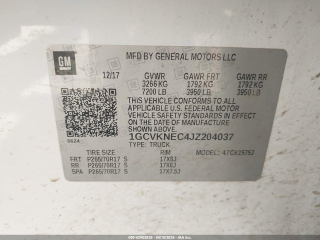 1GCVKNEC4JZ204037 Chevrolet Silverado 1500 Wt