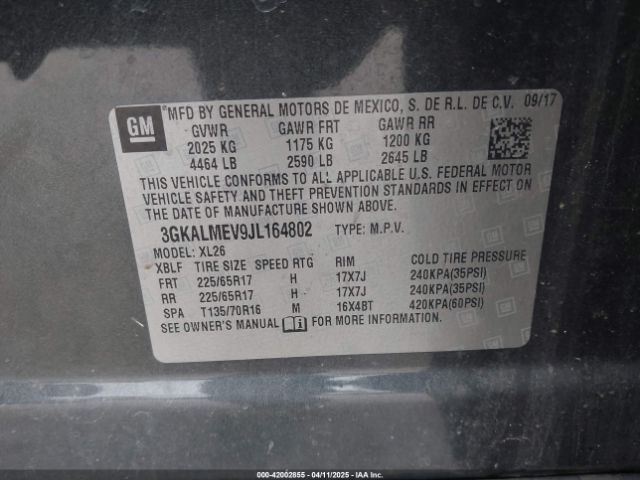 3GKALMEV9JL164802 GMC Terrain Sle