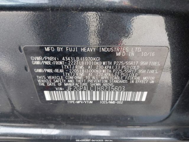 JF2GPALC1H8215603 Subaru Crosstrek 2.0i Limited