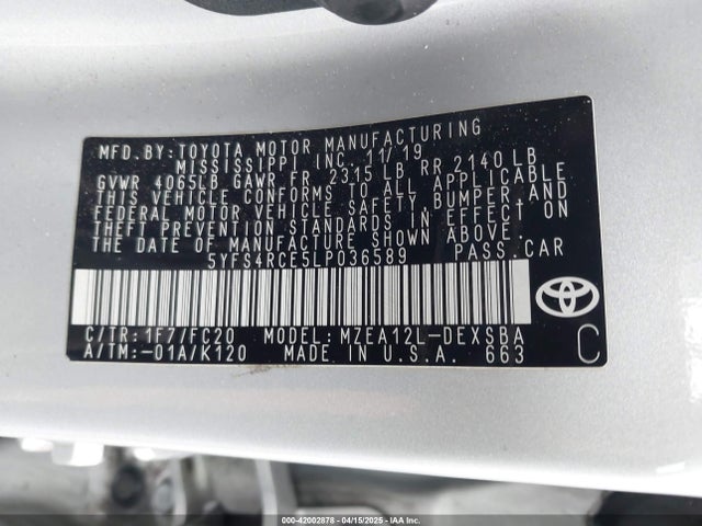 Toyota COROLLA SE 2020 5YFS4RCE5LP036589 Image 9