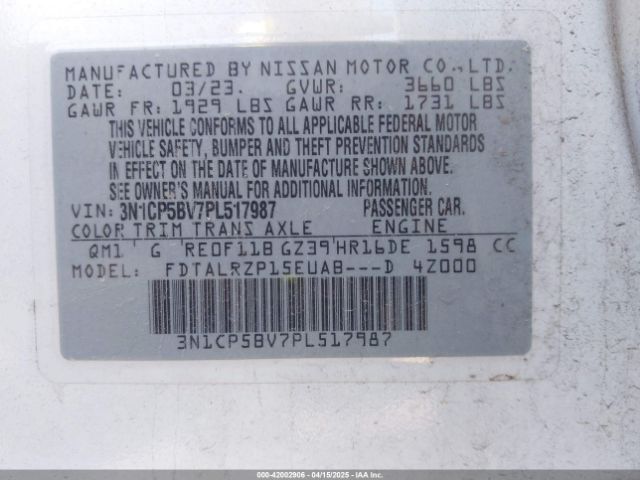3N1CP5BV7PL517987 Nissan Kicks S Xtronic Cvt