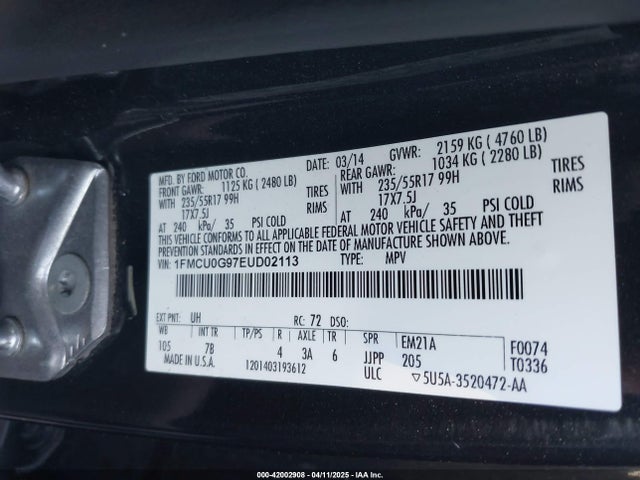 Ford ESCAPE SE 2014 1FMCU0G97EUD02113 Image 9