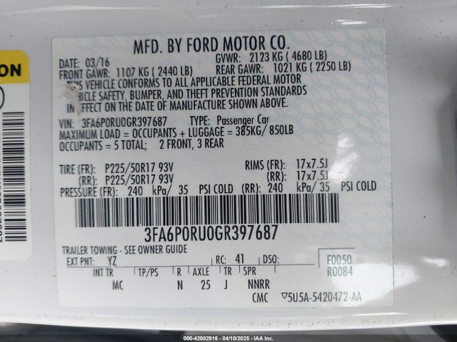 3FA6P0RU0GR397687 Ford Fusion Hybrid Titanium
