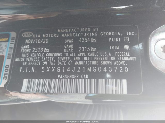 5XXG14J26MG043720 KIA K5 LXS