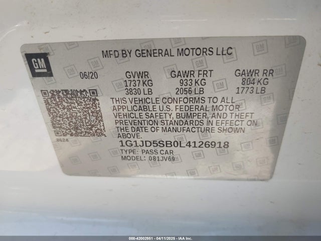 1G1JD5SB0L4126918 Chevrolet Sonic Fwd  Lt