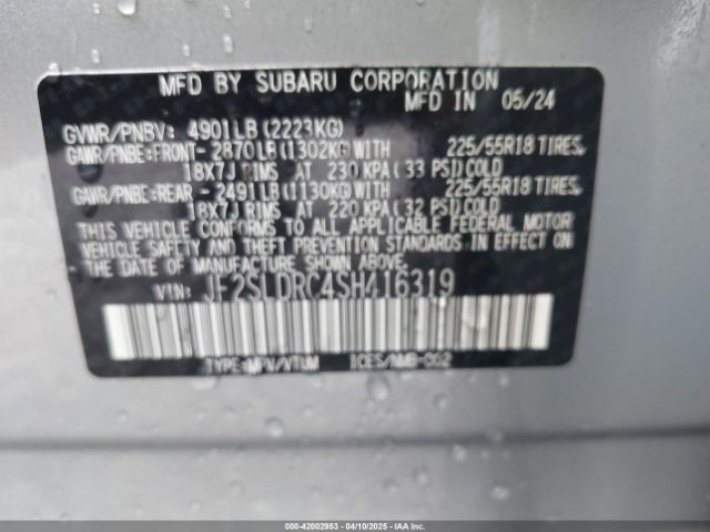 JF2SLDRC4SH416319 Subaru Forester Limited