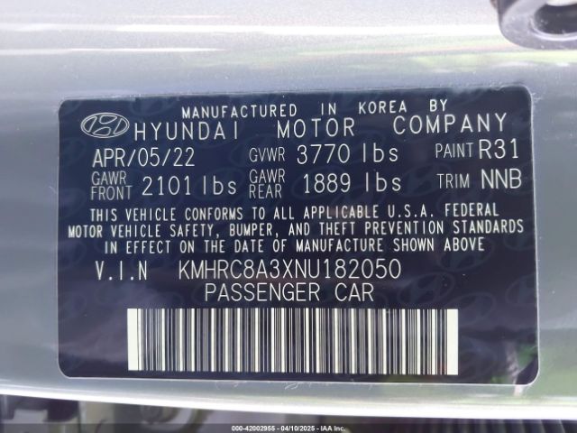 KMHRC8A3XNU182050 Hyundai Venue Limited