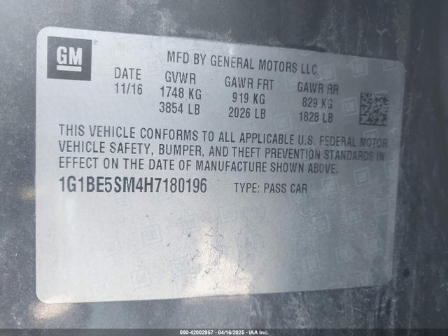 1G1BE5SM4H7180196 Chevrolet Cruze Lt Auto